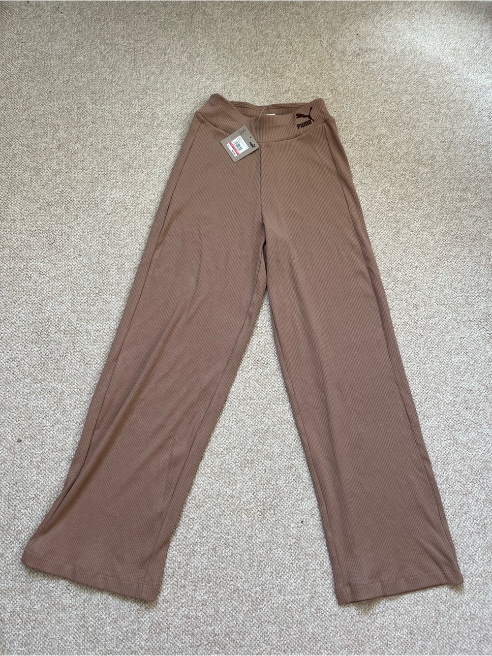 Puma Wide-Leg Ribbed Pants in Brown